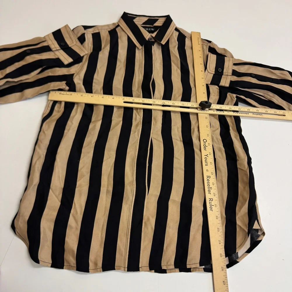 J Crew Shirt Womens Size 6 Tan Black Stripe Classic Fit Cupro Blend - Picture 7 of 9